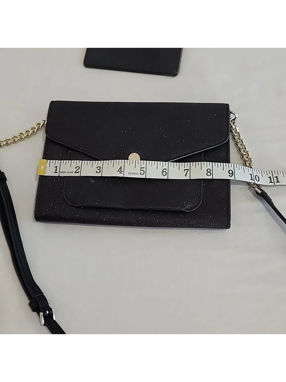 Kate Spade New York Tinsel Flap Crossbody Bag Black Glitter Removeable Strap